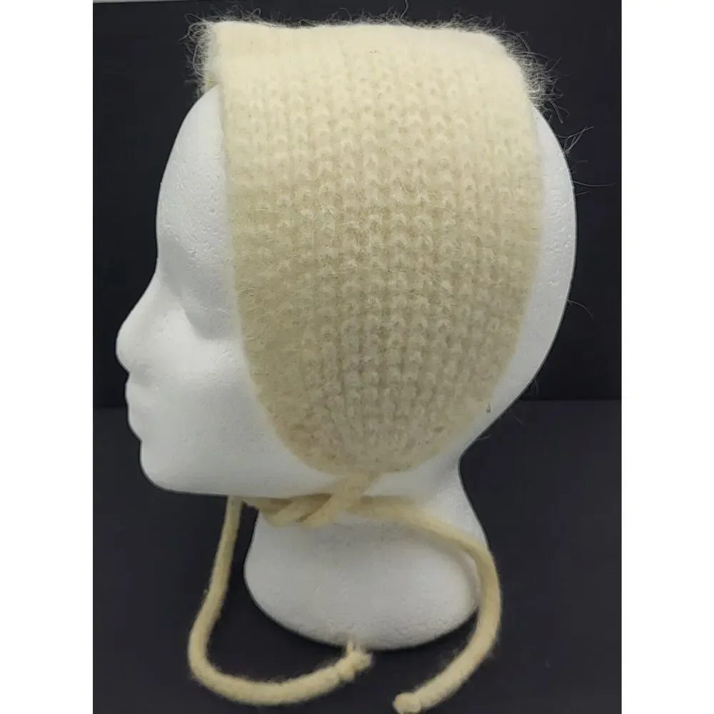 RARE 1950s Childs White/Red Fur/Leather Mittens and Wool Knit Cap YK